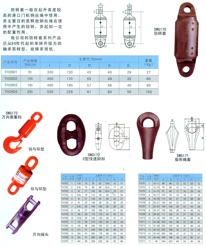 防轉套、萬向垂重鈎、卸扣、繩套